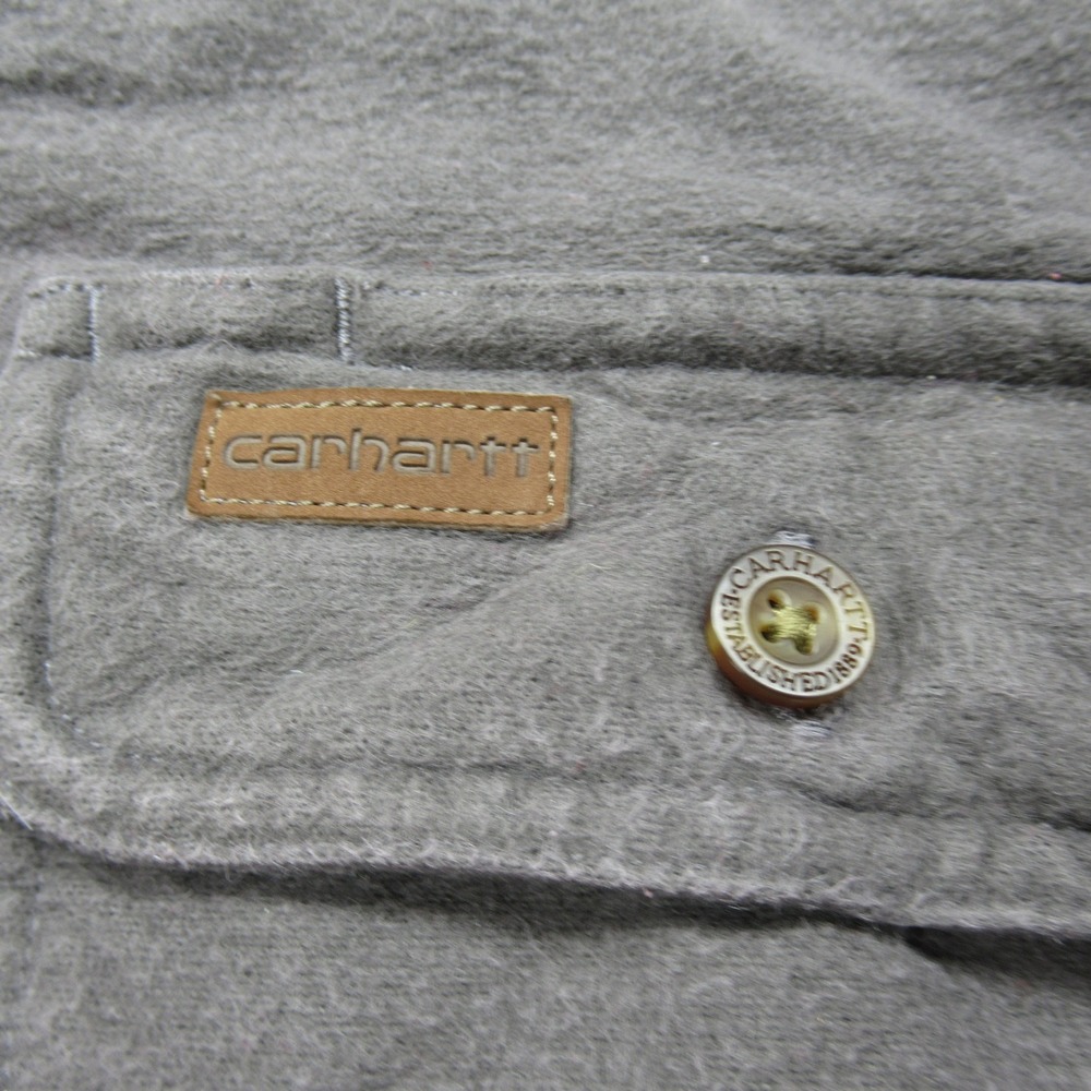 Carhartt Shirt Mens 3XL‎ Gray Pockets Chamois Tall Sleeve Heavyweight Button Up - Picture 6 of 11